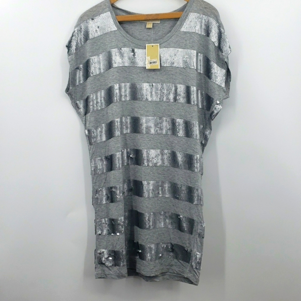 MICHAEL Michael Kors Silver Sequin Midi Dress